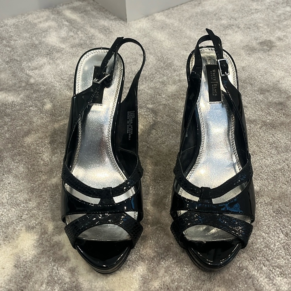 New barely worn black open toe black sling back heels